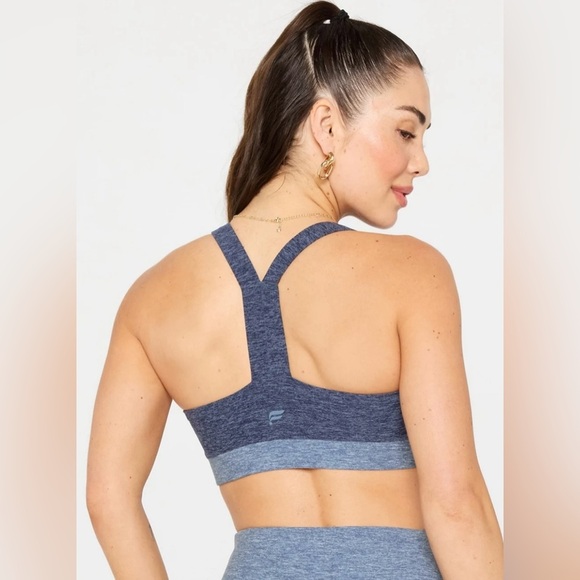 NWT, Fabletics HeatherFlex Longline Low Impact Bra, elemental blue heather, M - Picture 1 of 4